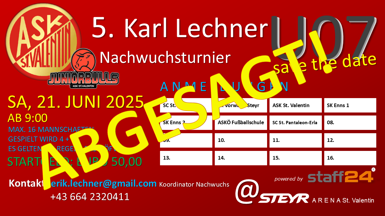 5. Karl Lechner U07 Turnier 2025 abgesagt